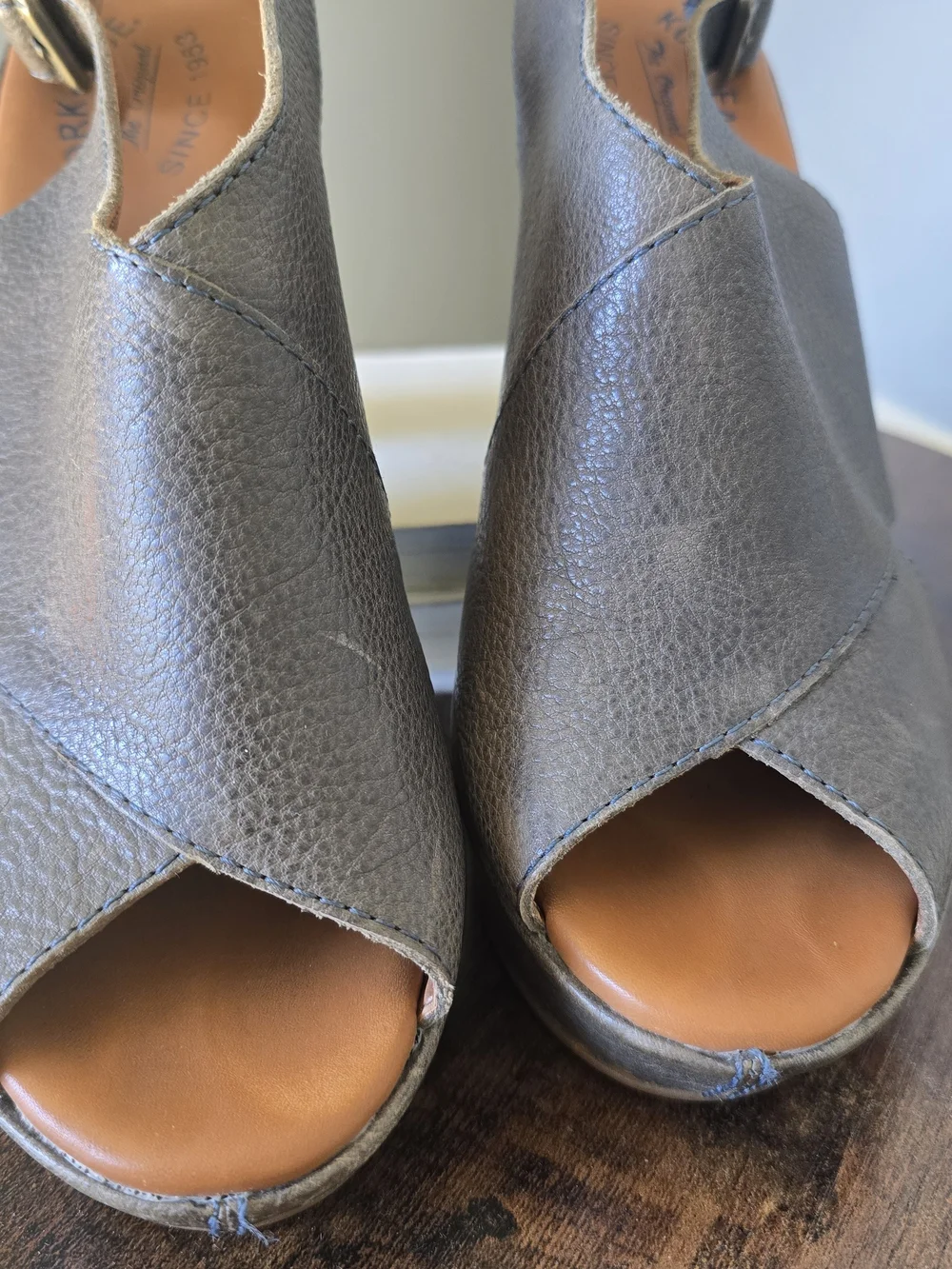 Kork-Ease Taupe Leather Peep-Toe Slingback Heels